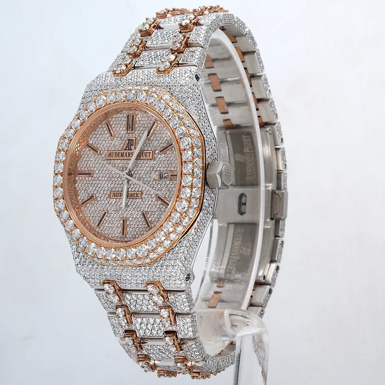40Mm Pave Baguette Rose Gold And Diamond Bezel Men’S Watch