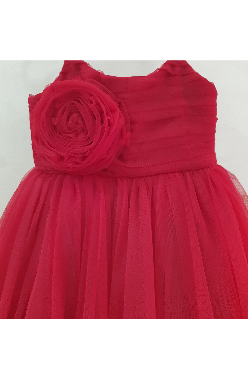 Maroon 3d flower net pleated gown