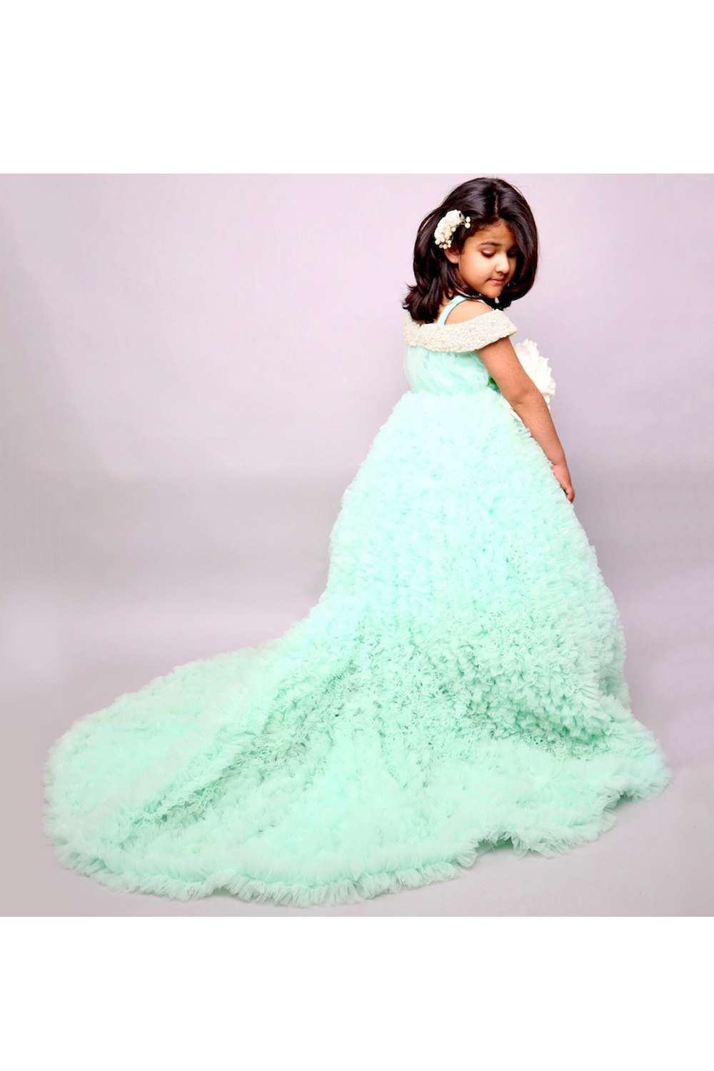 Mint green pearl handcrafted gown