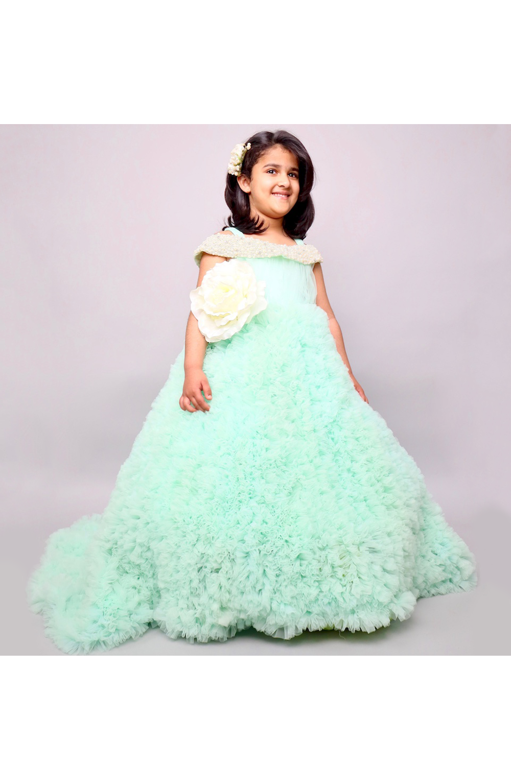 Mint green pearl handcrafted gown
