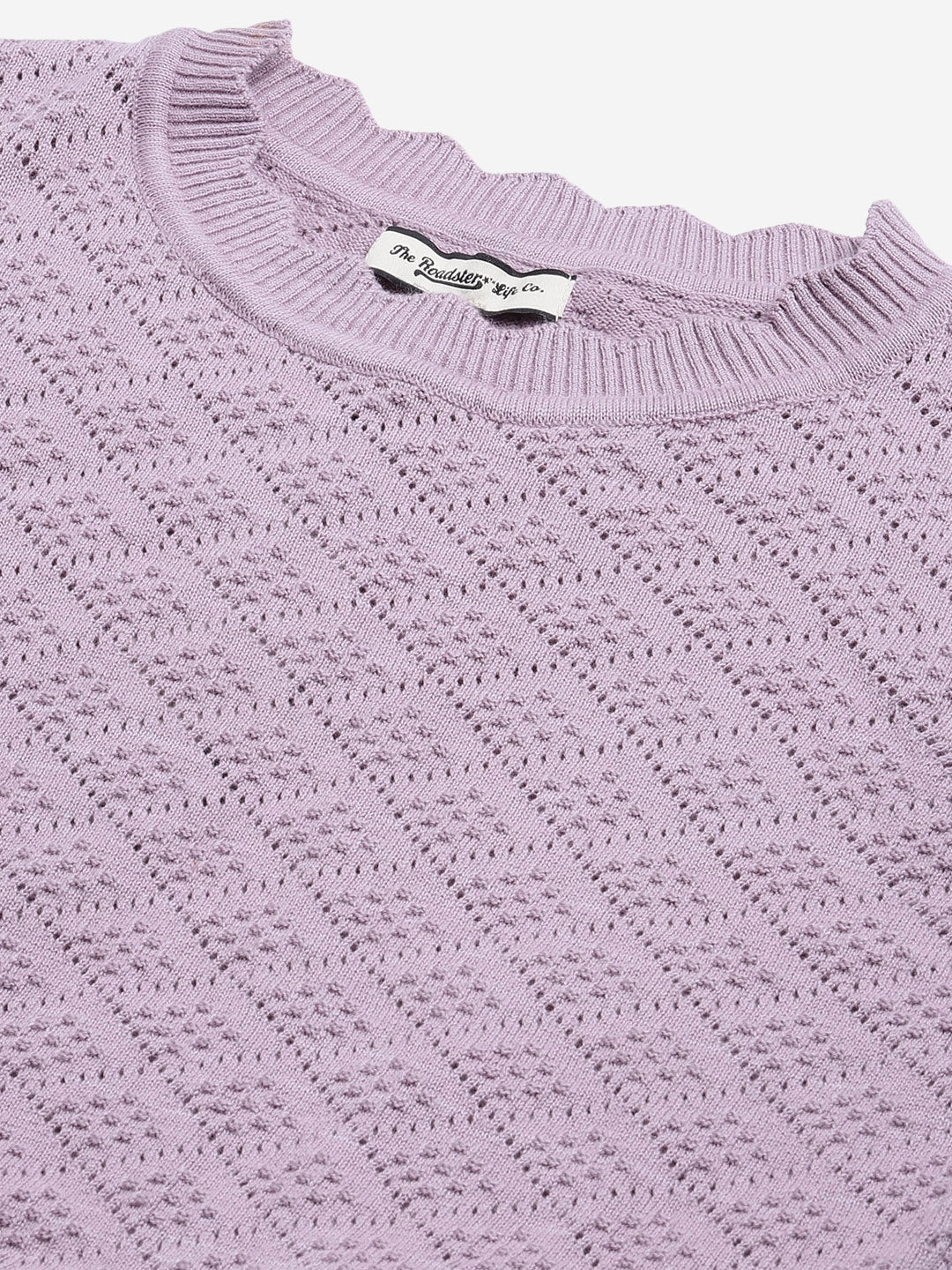 The Lifestyle Co Lavender Geometric Puff Sleeve Crochet Knit Blouson Top