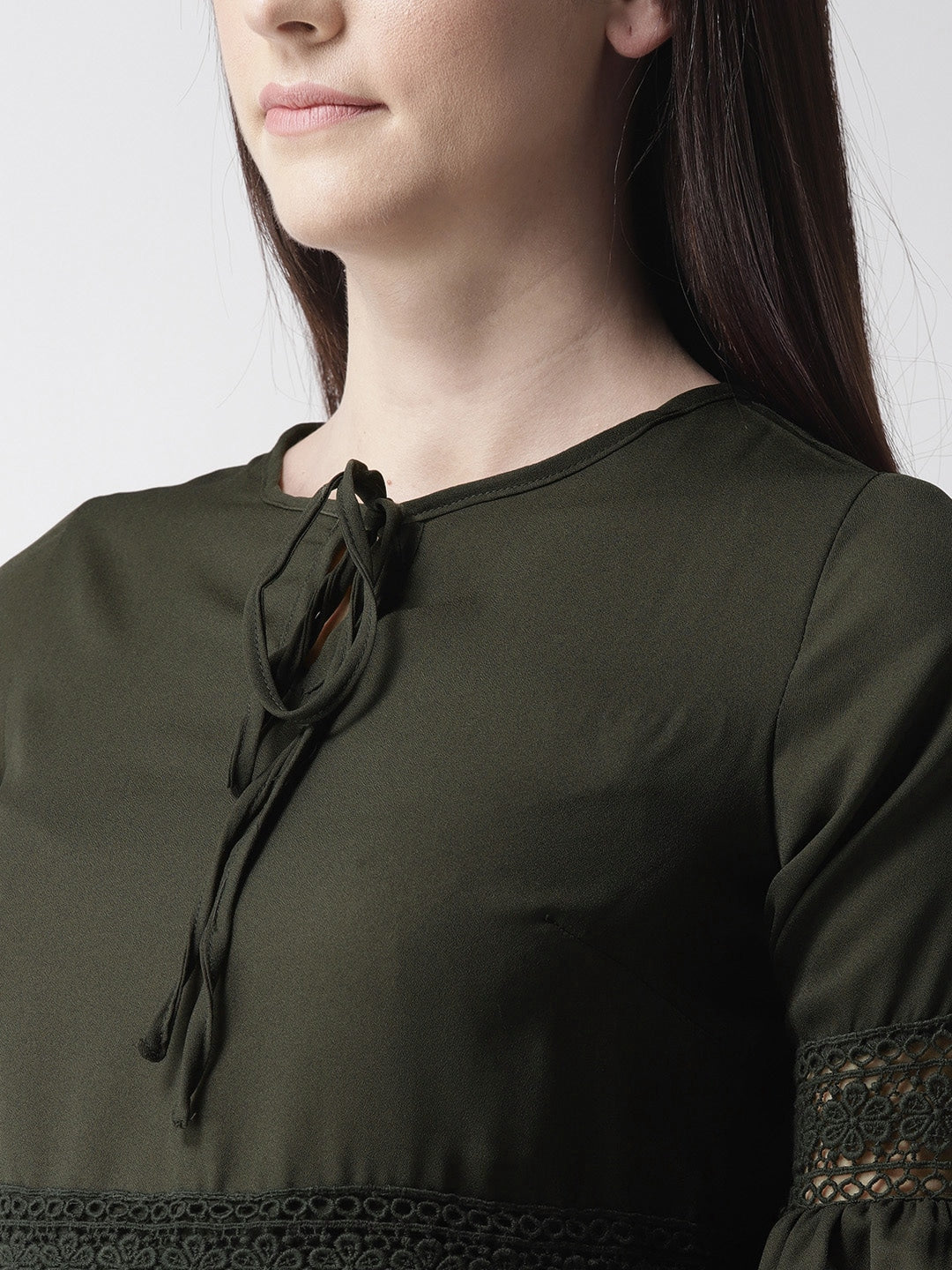 Olive Green Lace Inserts A-Line Top