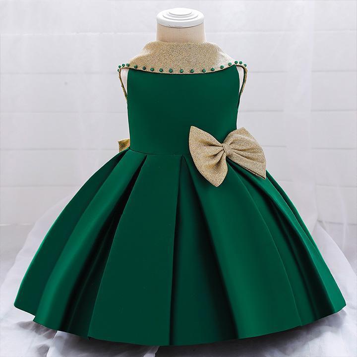 Green Color Silk Solid Baby Frock