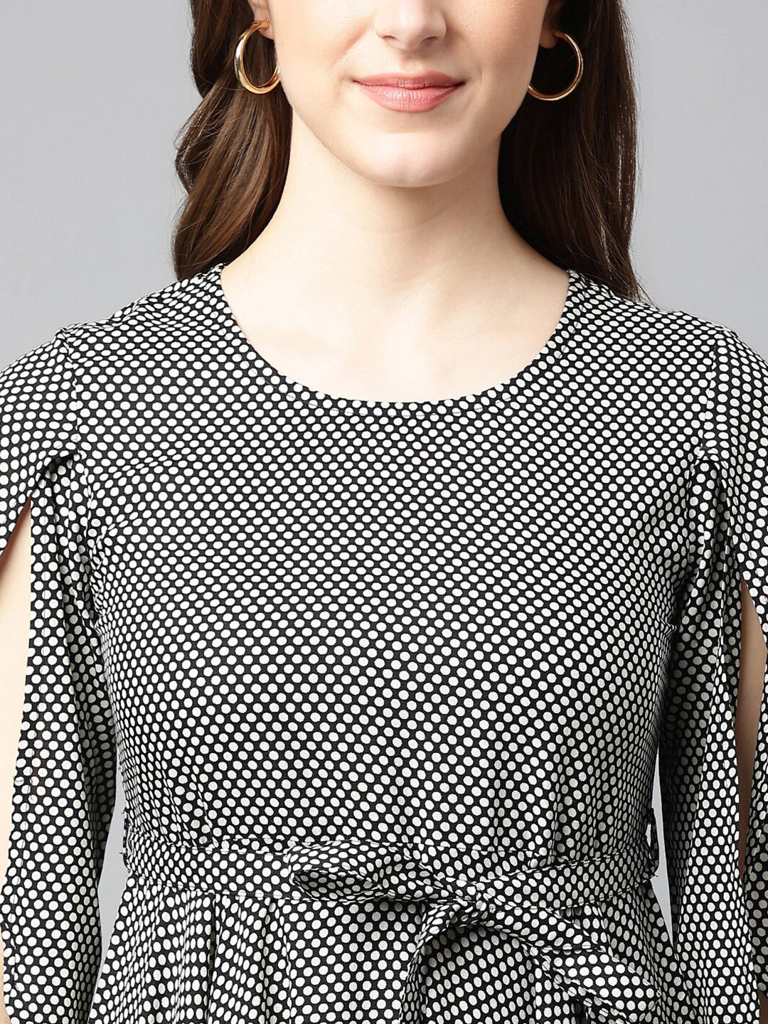 Black & White Print Monochrome Liva Cinched Waist Top