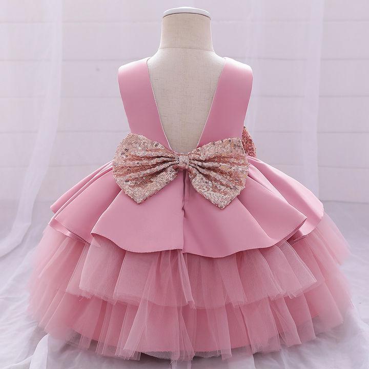 Baby Pink Color Net Solid Frock Dress For Girl