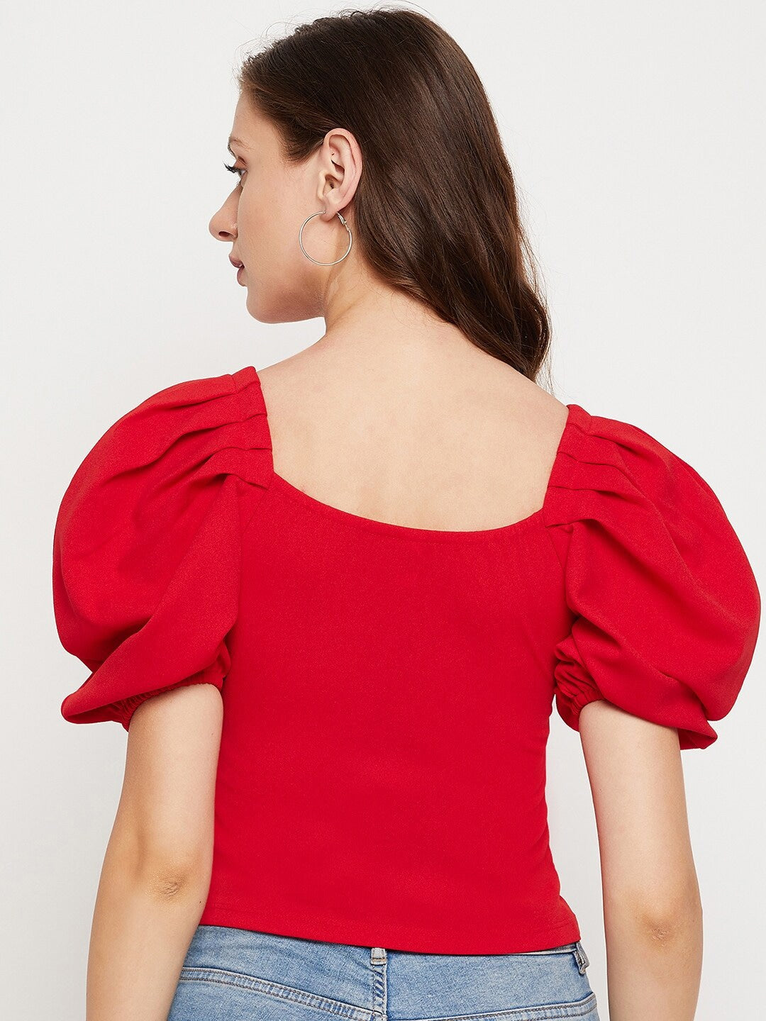 Red Sweetheart Neck Top