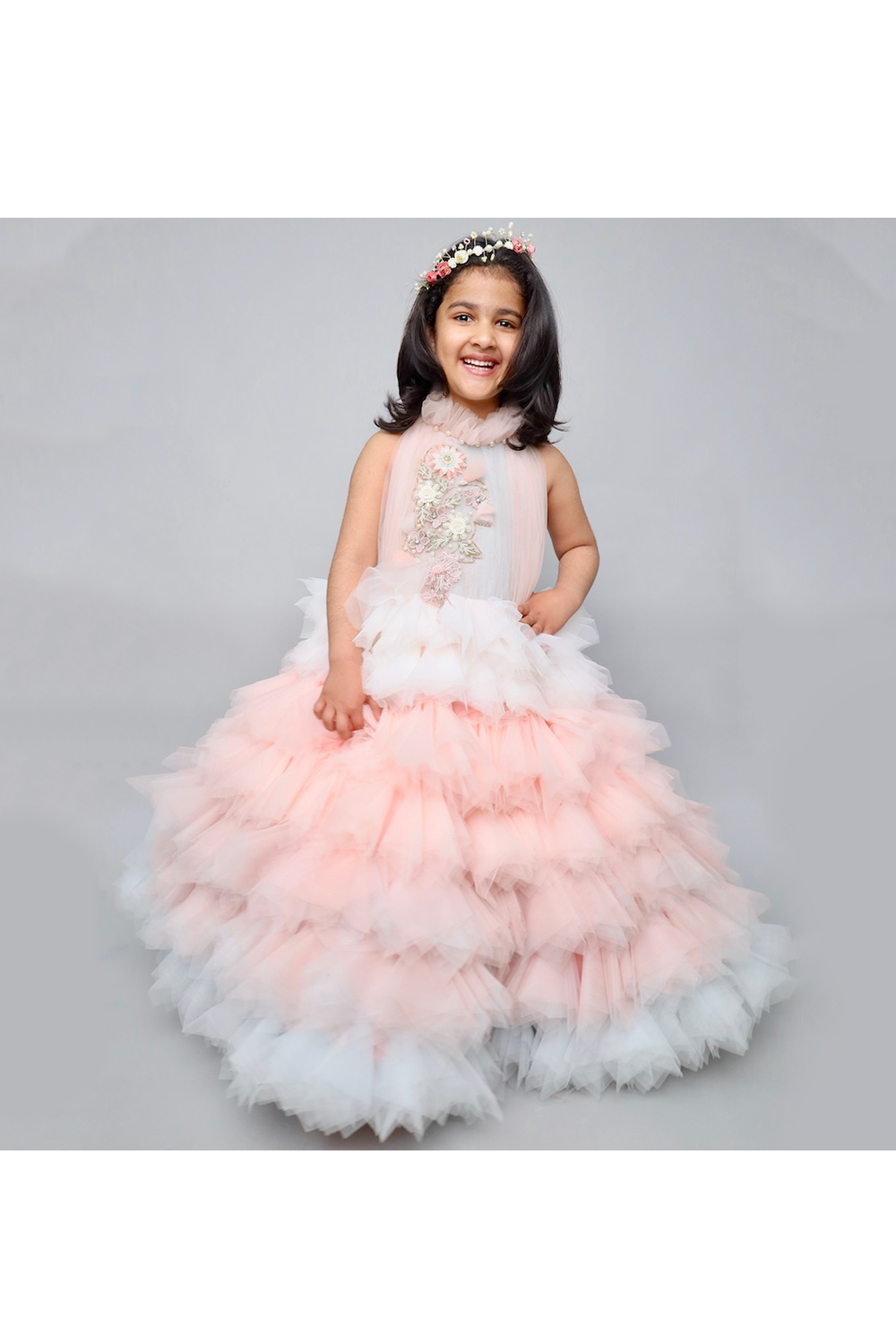 Light pink and blue frilly princess gown