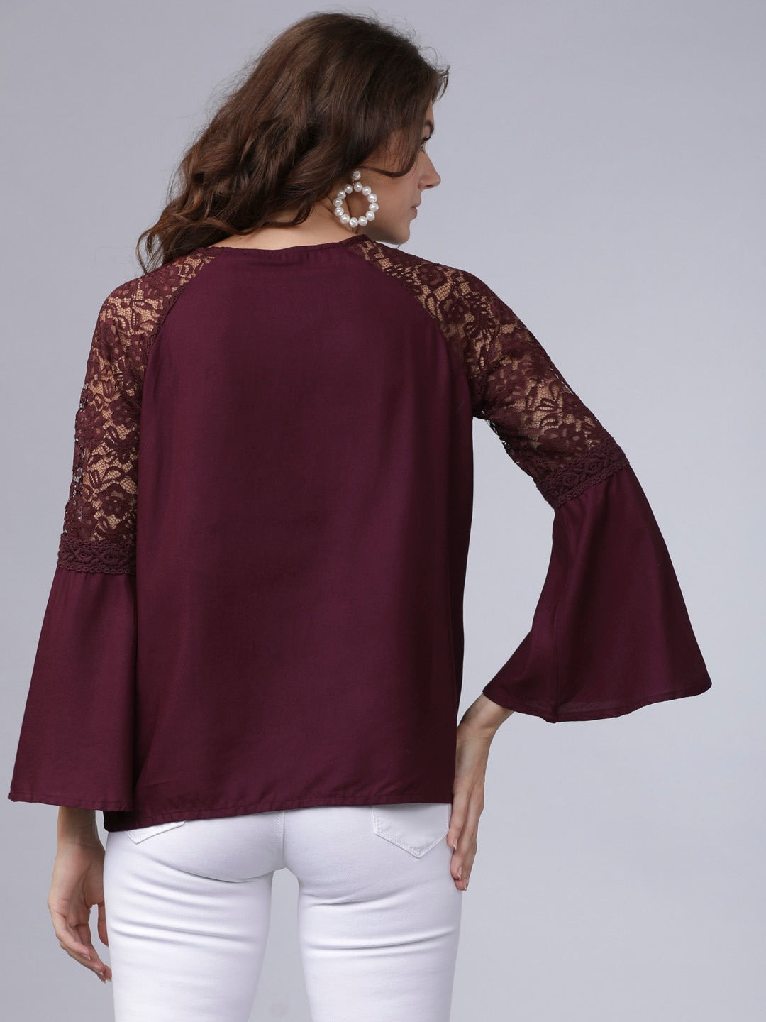 Women Maroon Self Design A-Line Top
