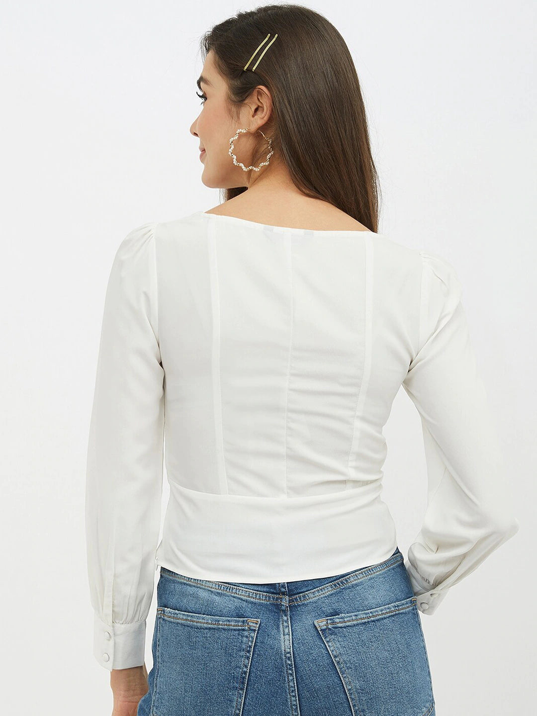 White Square Neck Top