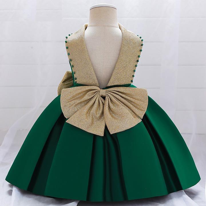 Green Color Silk Solid Baby Frock