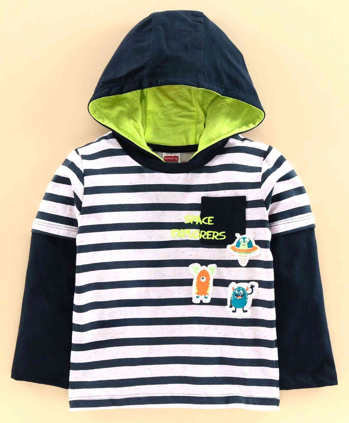 Babyhug Doctor Sleeves Hooded T-Shirt and Lounge Pant Set Monster Patch – Navy Blue