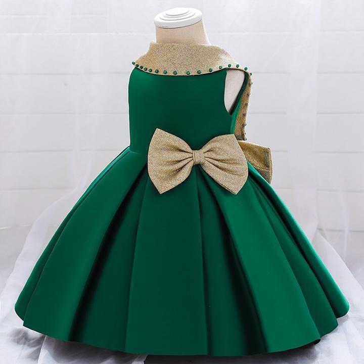 Green Color Silk Solid Baby Frock