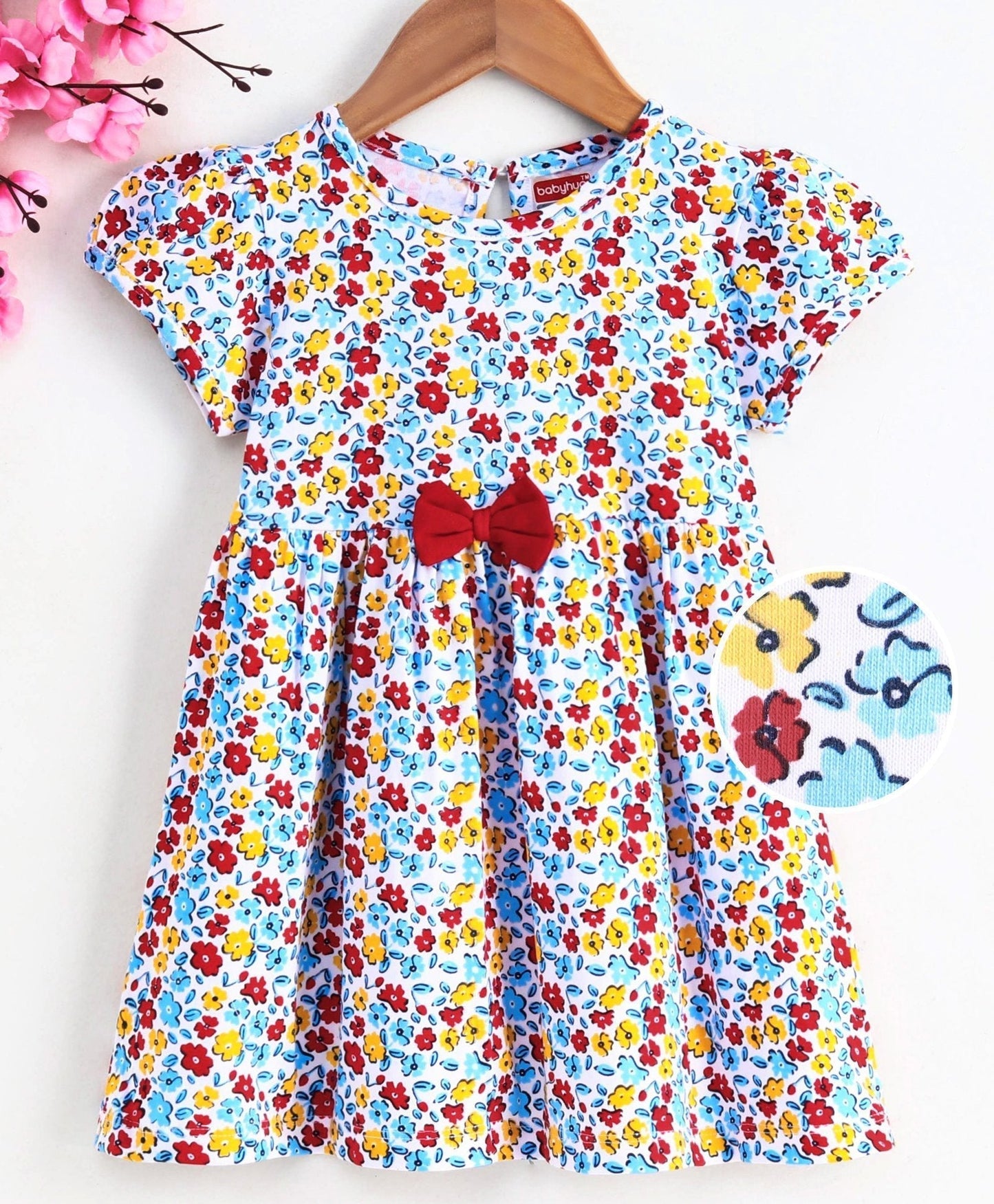 Short Sleeves Floral Printed Frock – Blue