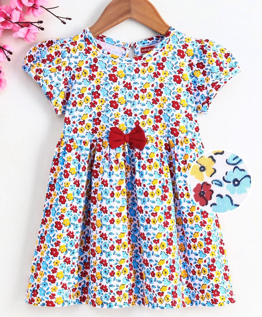 Short Sleeves Floral Printed Frock – Blue