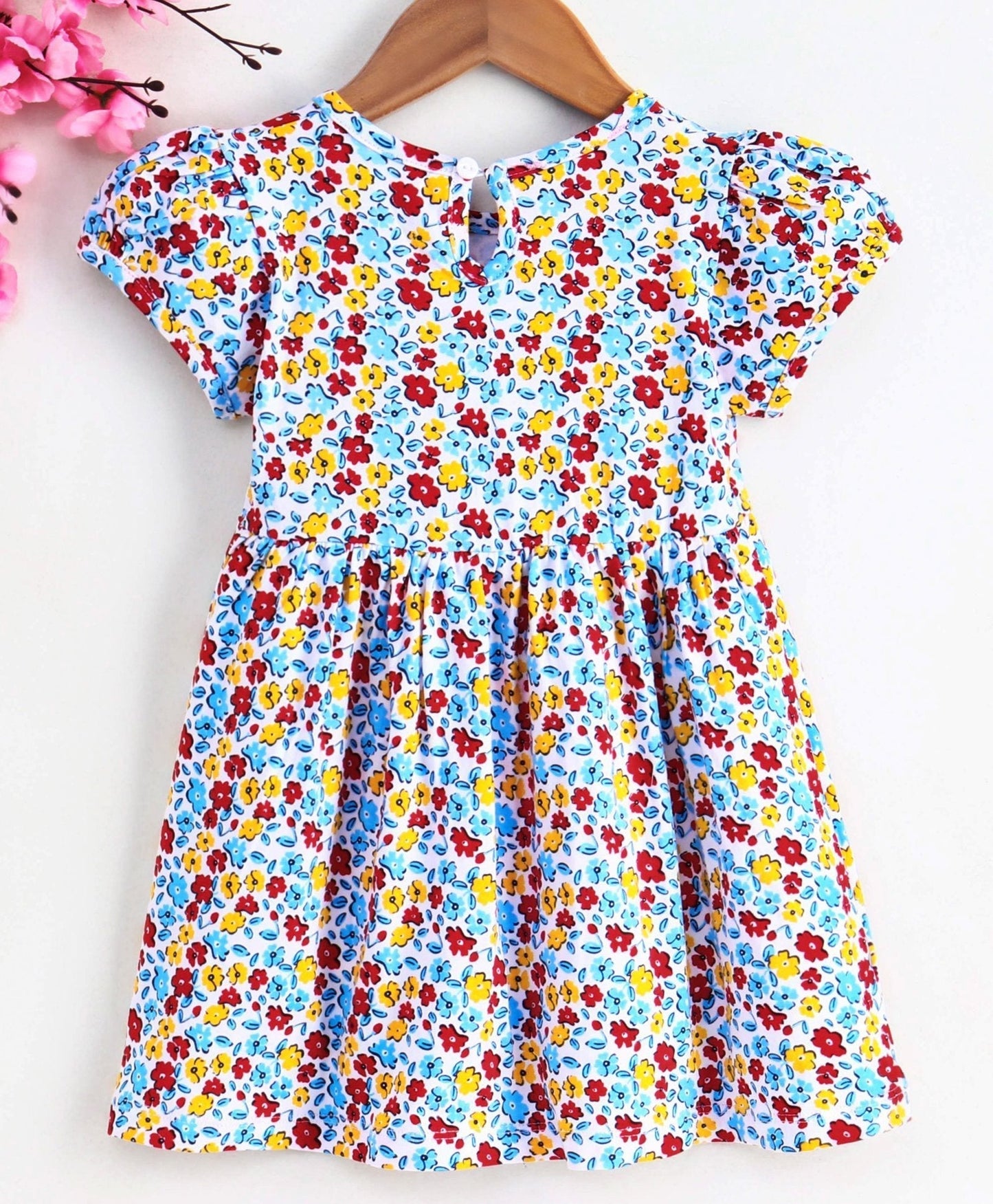 Short Sleeves Floral Printed Frock – Blue