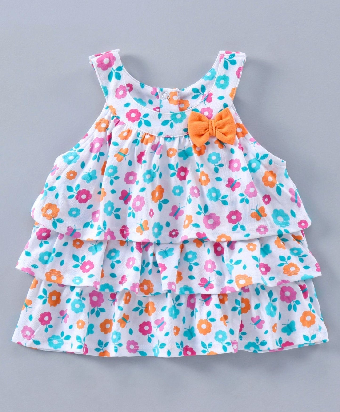 Sleeveless Layered Top & Shorts Floral Print – White Orange
