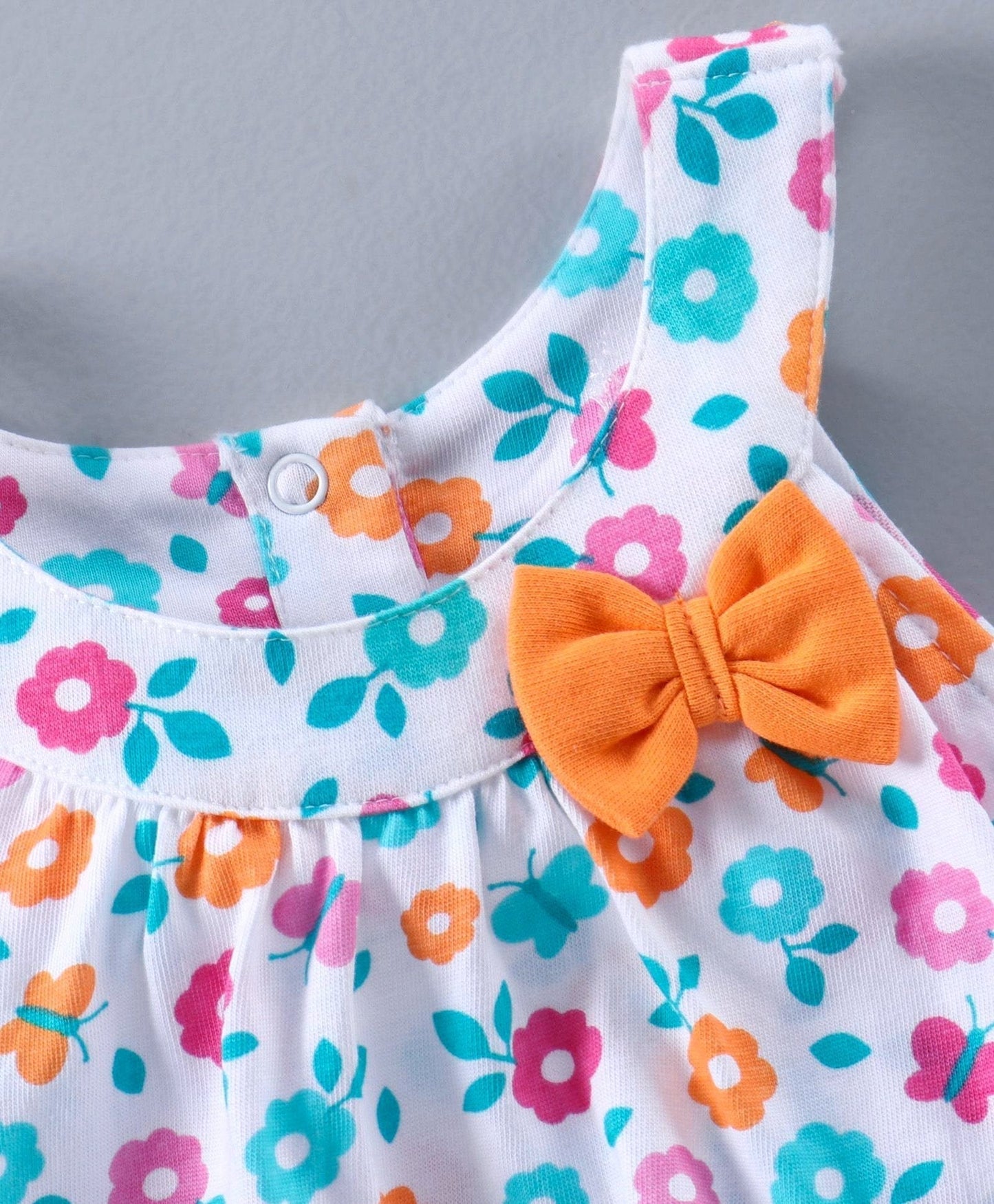 Sleeveless Layered Top & Shorts Floral Print – White Orange