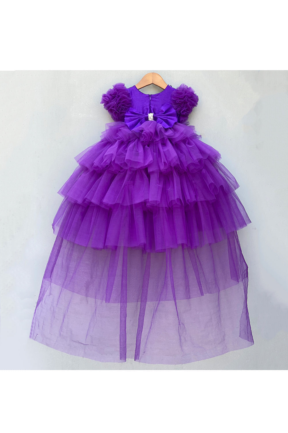 3d butterflies embellished high low detachable trail purple gown