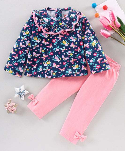 Babyhug Full Sleeves Floral Printed Top and Leggings – Pink