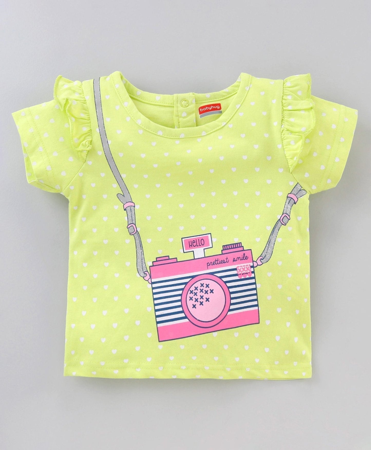 Short Sleeves Top & Denim Shorts Camera Print – Green Blue