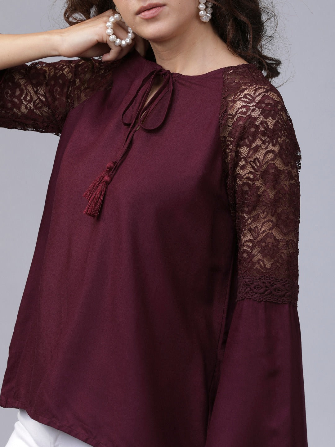 Women Maroon Self Design A-Line Top