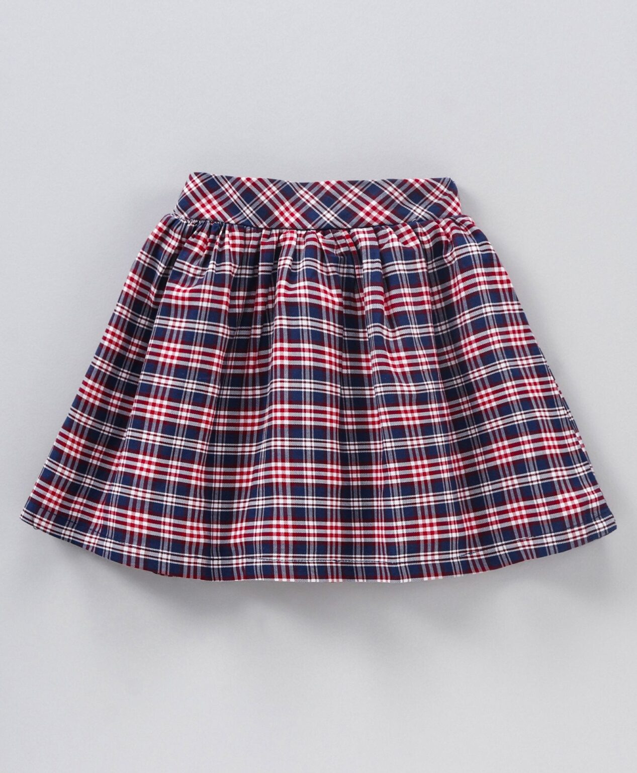 Babyhug Cap Sleeves Top & Checks Skirt Floral Embroidery – White Navy Blue
