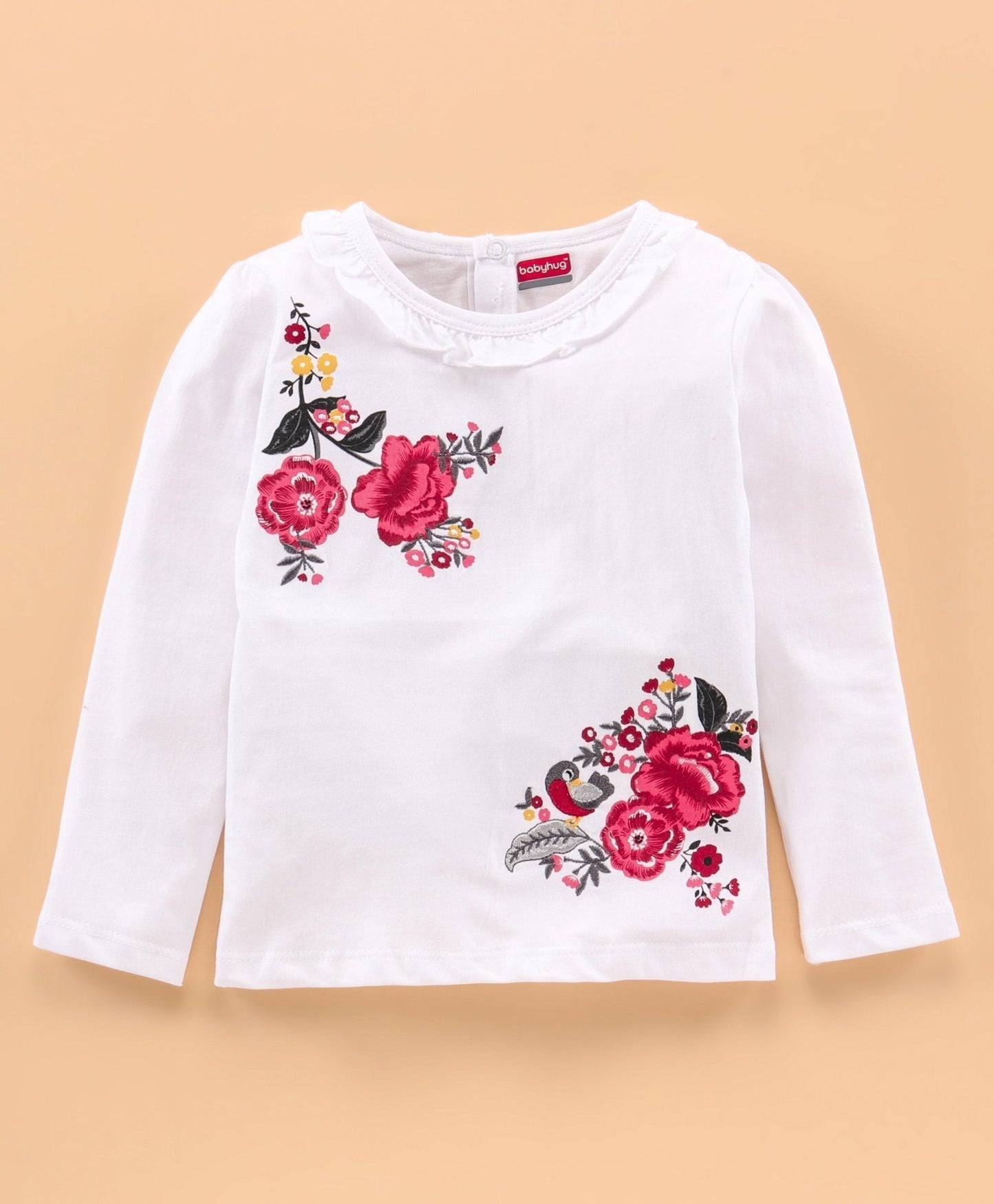 Full Sleeves Top & Pull Up Pant Floral Print – Off White Red
