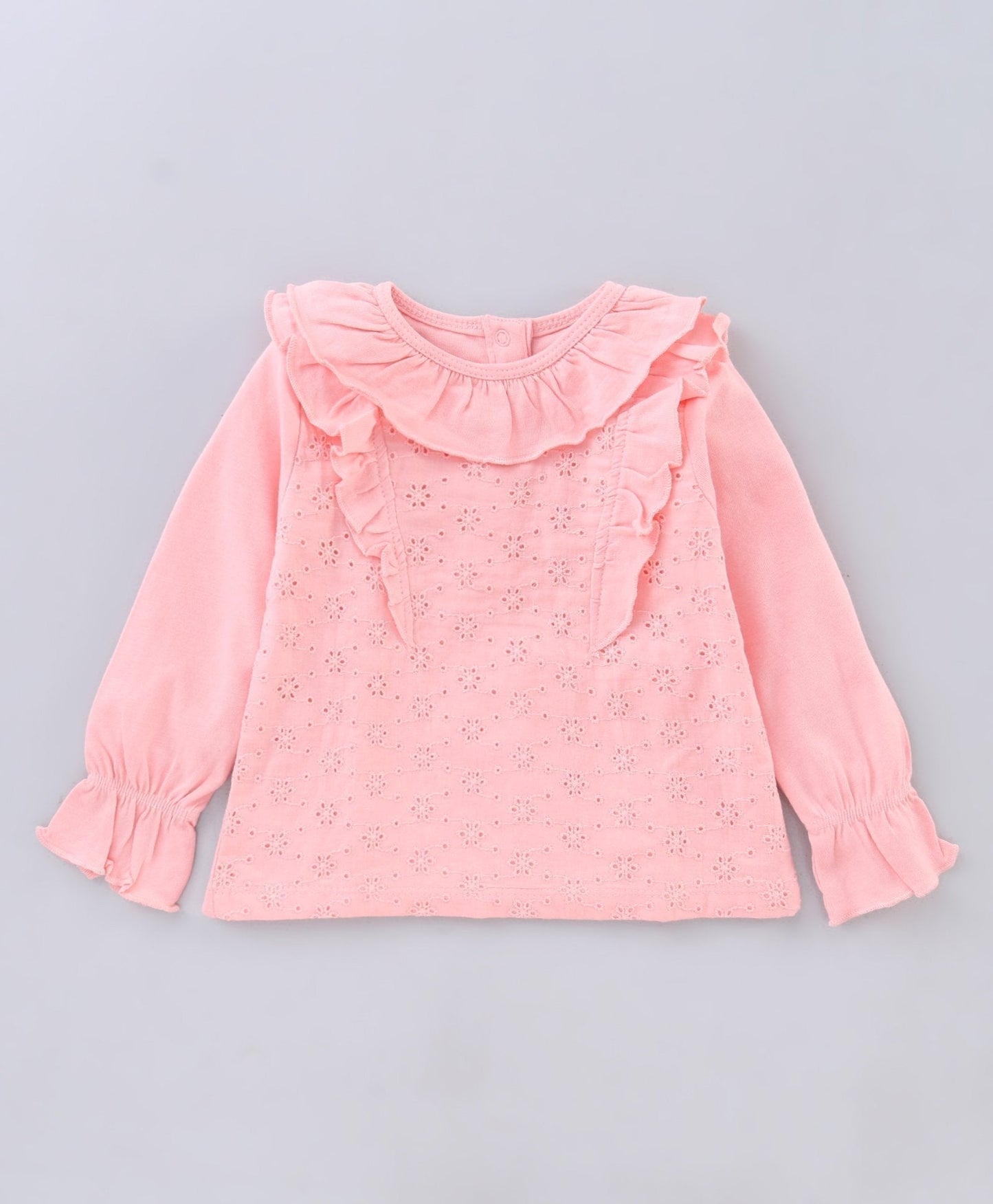 Babyhug Full Sleeve Crotchet Top and Flare Skirt Striped – Peach