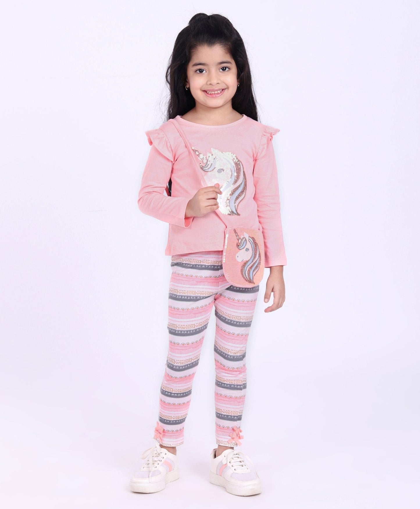 Babyhug Full Sleeves Top & Printed Leggings Sequinned Unicorn – Pink