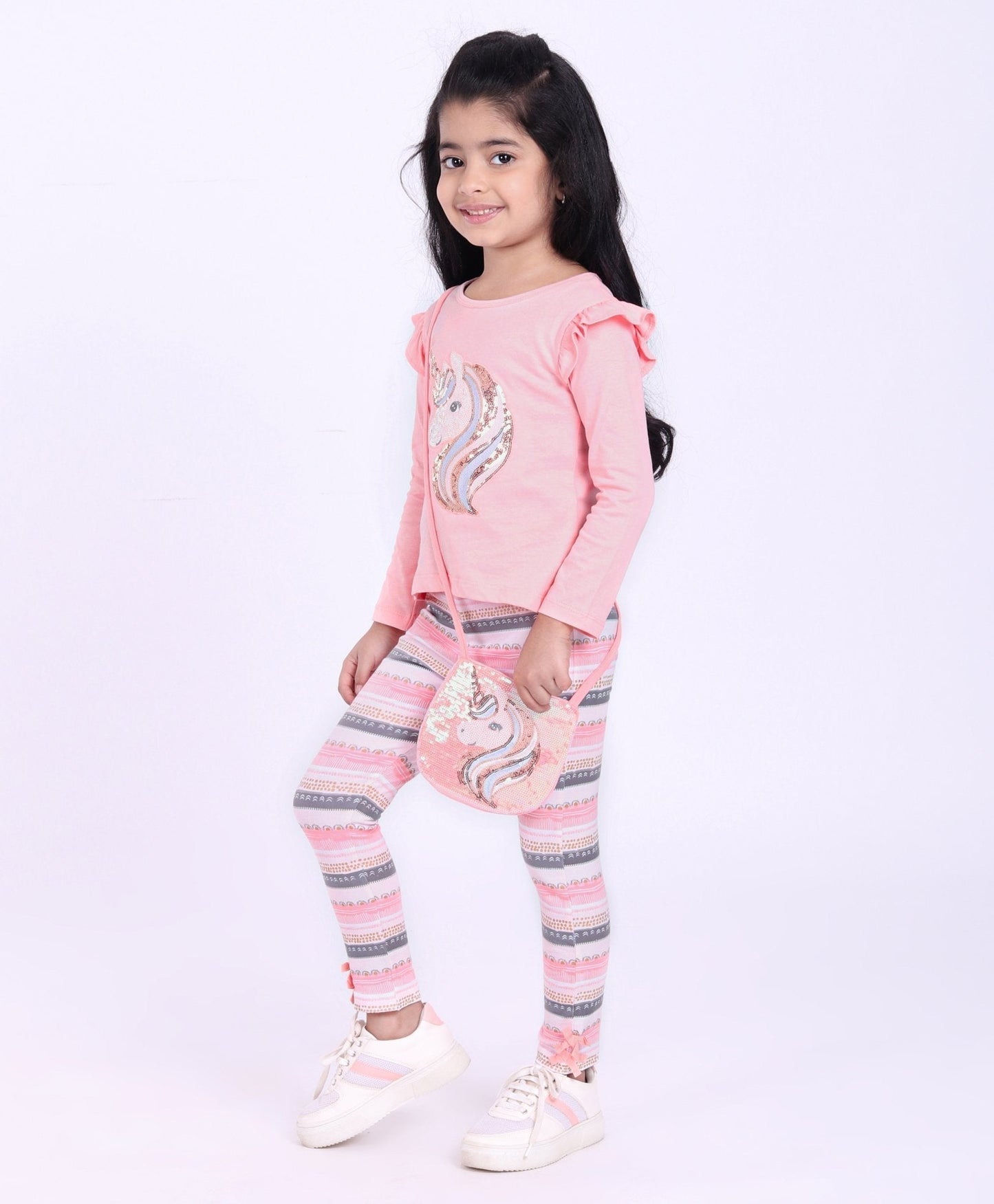 Babyhug Full Sleeves Top & Printed Leggings Sequinned Unicorn – Pink