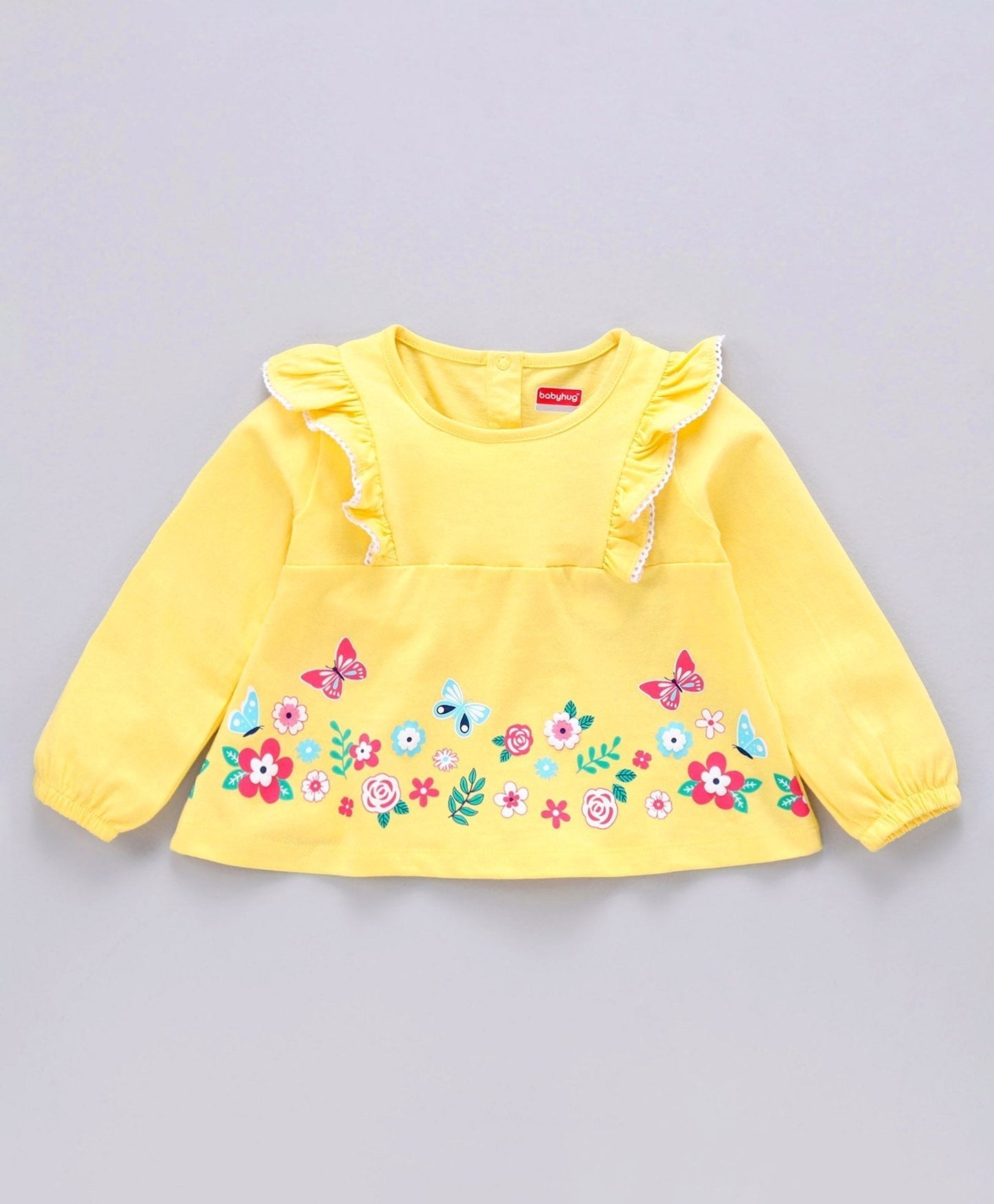 Babyhug Full Sleeves Top & Leggings Butterfly Print – Yellow Blue