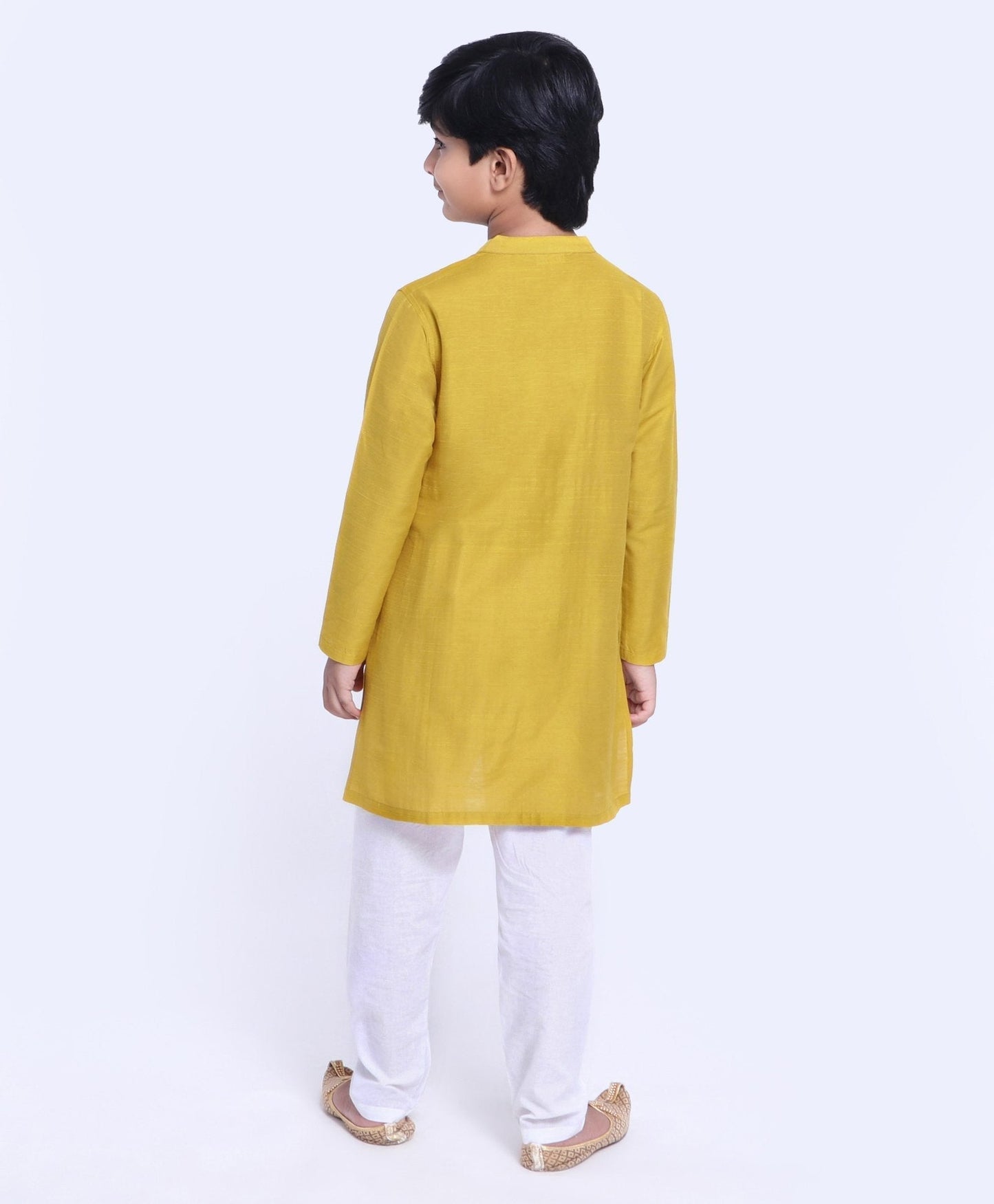 Kids Full Sleeves Pintuck Kurta & Pyjama - Mustard