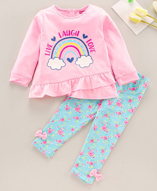 Babyhug Full Sleeves Top & Leggings Rainbow Print – Pink