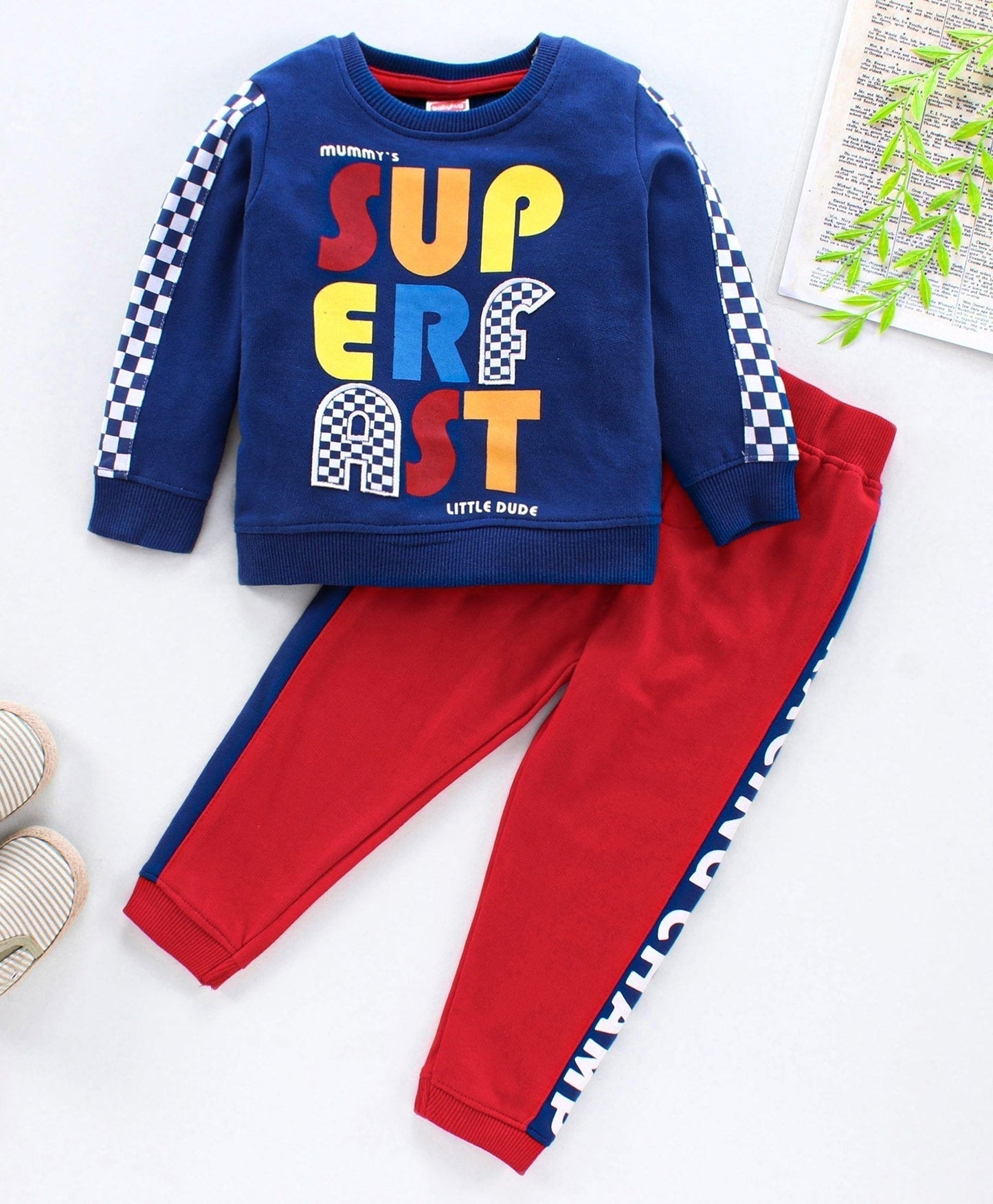 Babyhug Full Sleeves T-Shirt & Lounge Pant Text Print – Blue & Red
