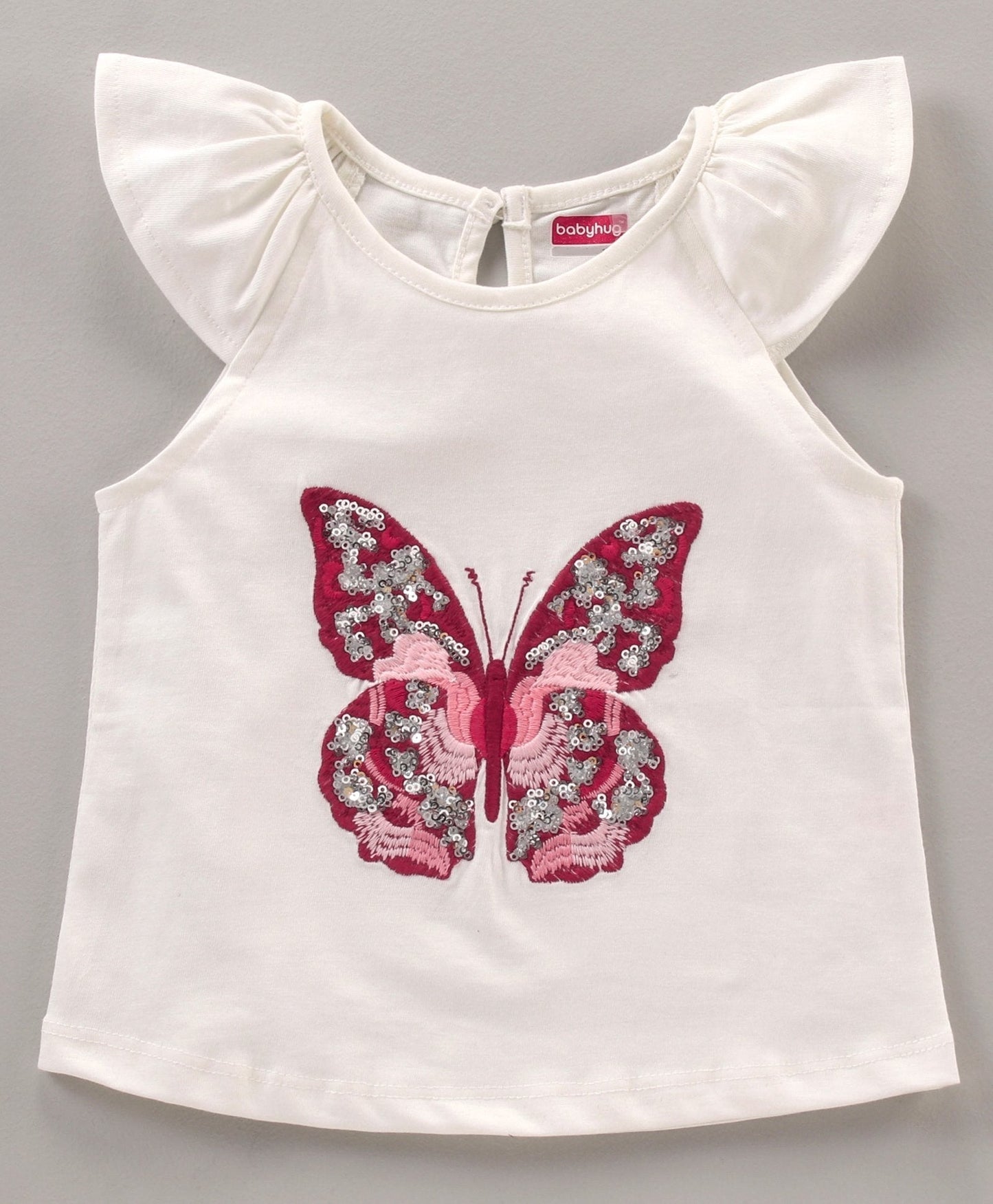 Short Sleeves Top & Jeans Set Butterfly Embroidery – Red White