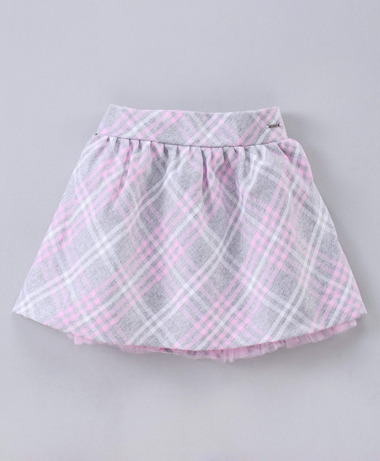 Babyhug Full Sleeves Top & Checked Skirt – Pink Grey