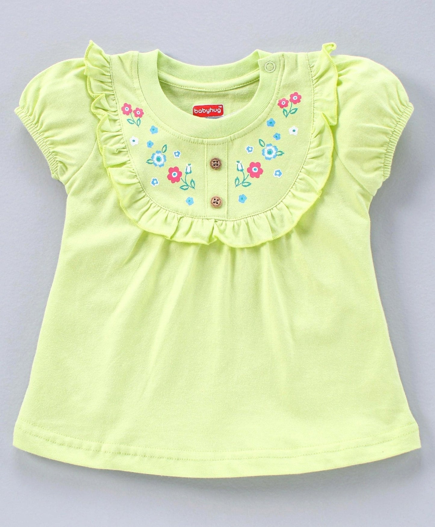Short Sleeves Top and Leggings Set with Hairband Floral Embroidery Polka Dot Print – Lime Pink