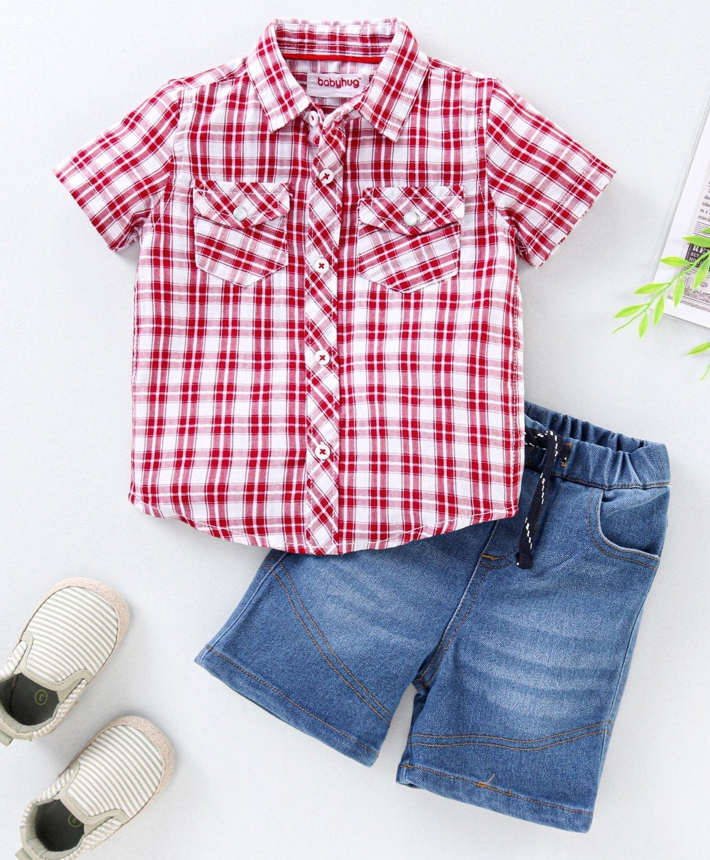 Babyhug Half Sleeves Shirt and Short Checks – Red Blue