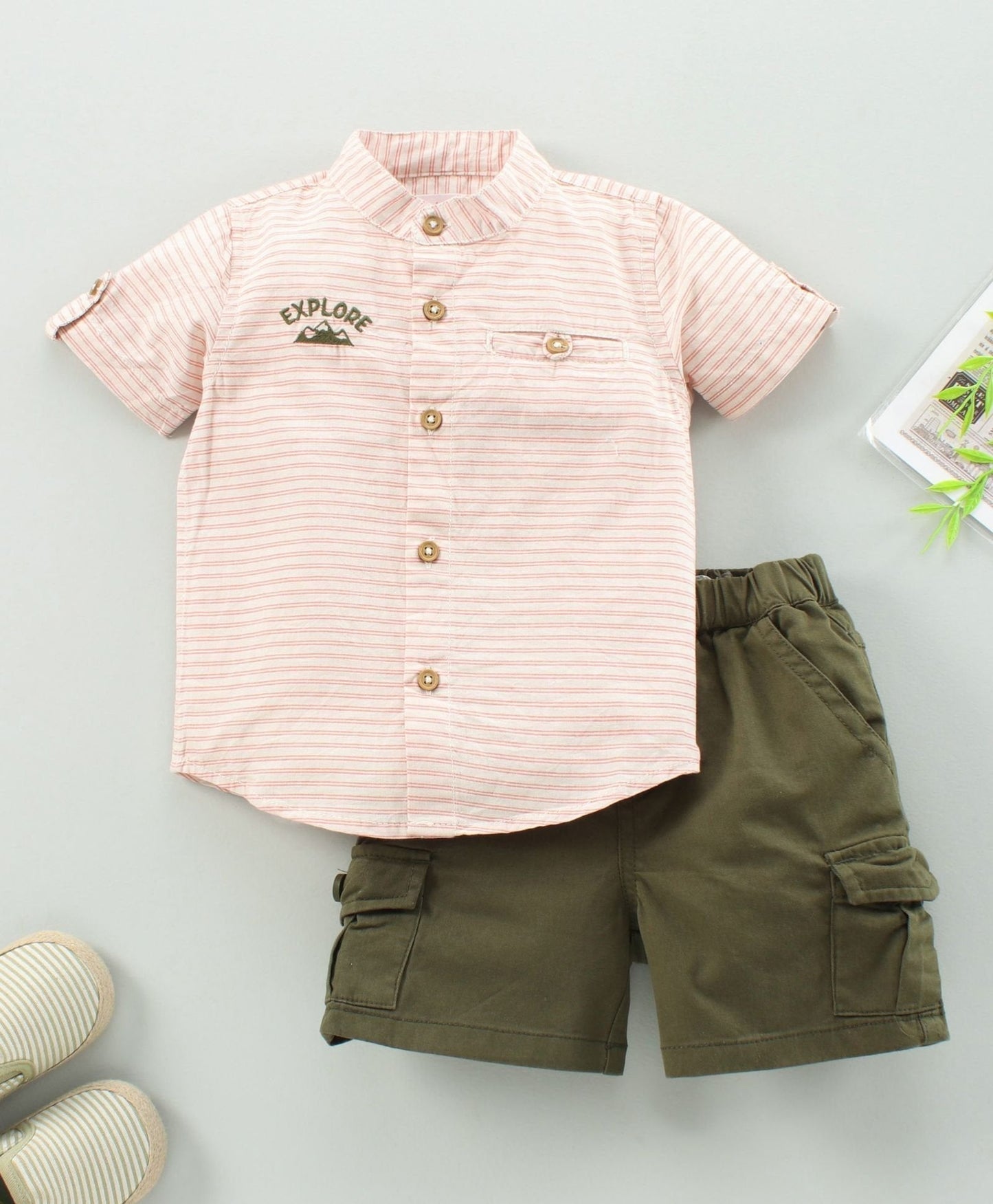 Babyhug Half Sleeves Shirts and Shorts Set Stripes – Peach Green