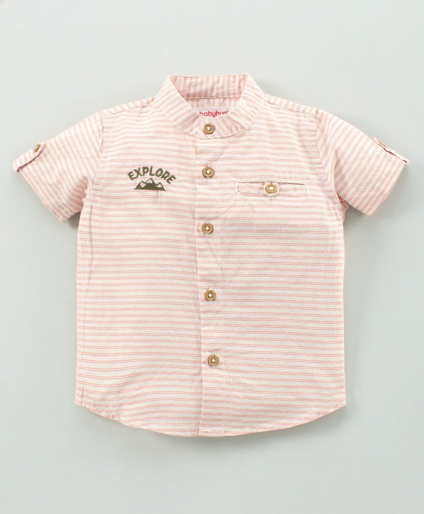 Babyhug Half Sleeves Shirts and Shorts Set Stripes – Peach Green