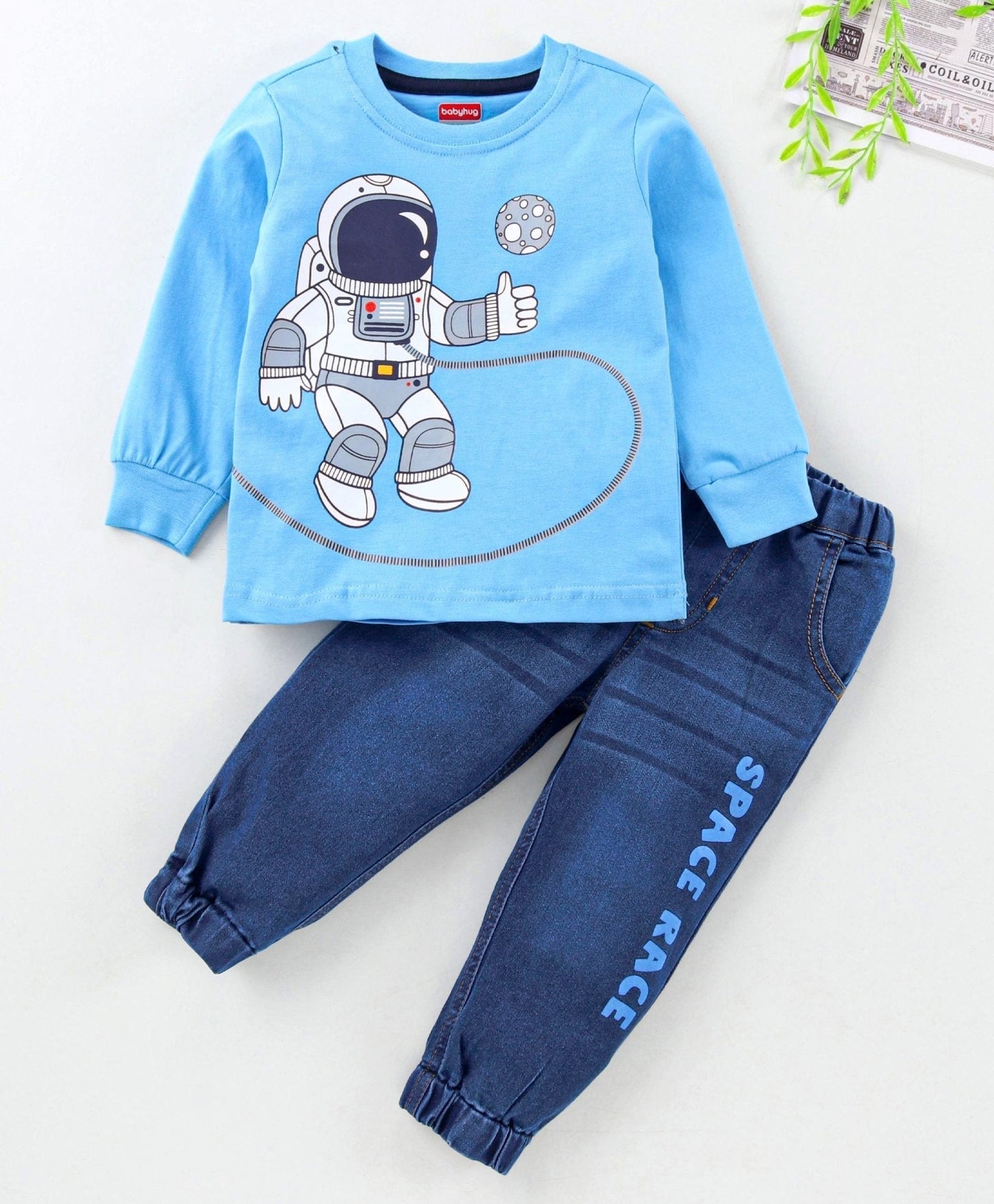 Babyhug Full Sleeves Tee & Jeans Set Astronaut – Blue