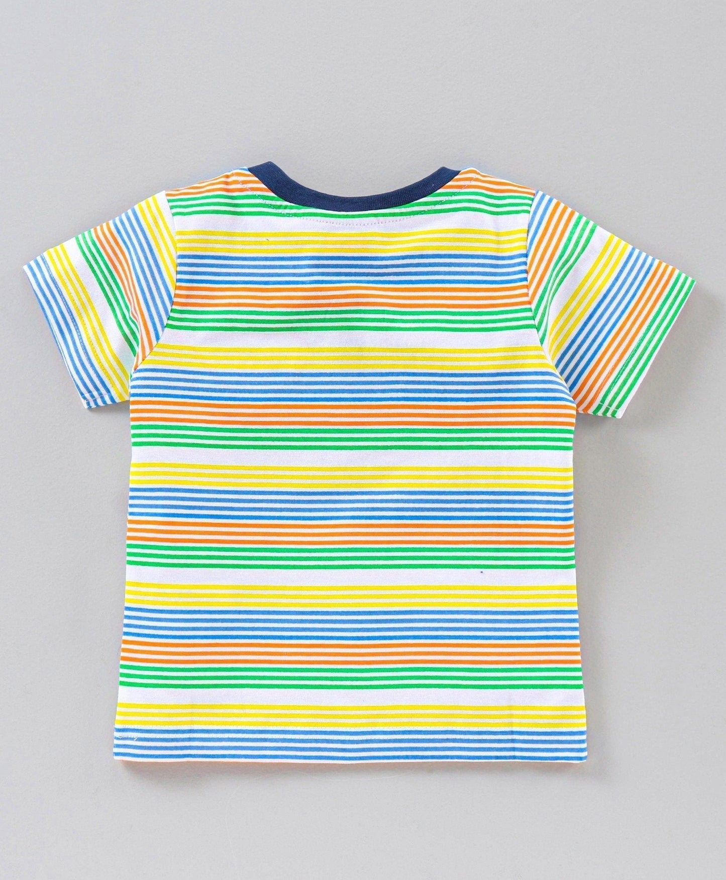 Babyhug Half Sleeves Striped Henley Tee and Denim Shorts Set – Blue Green