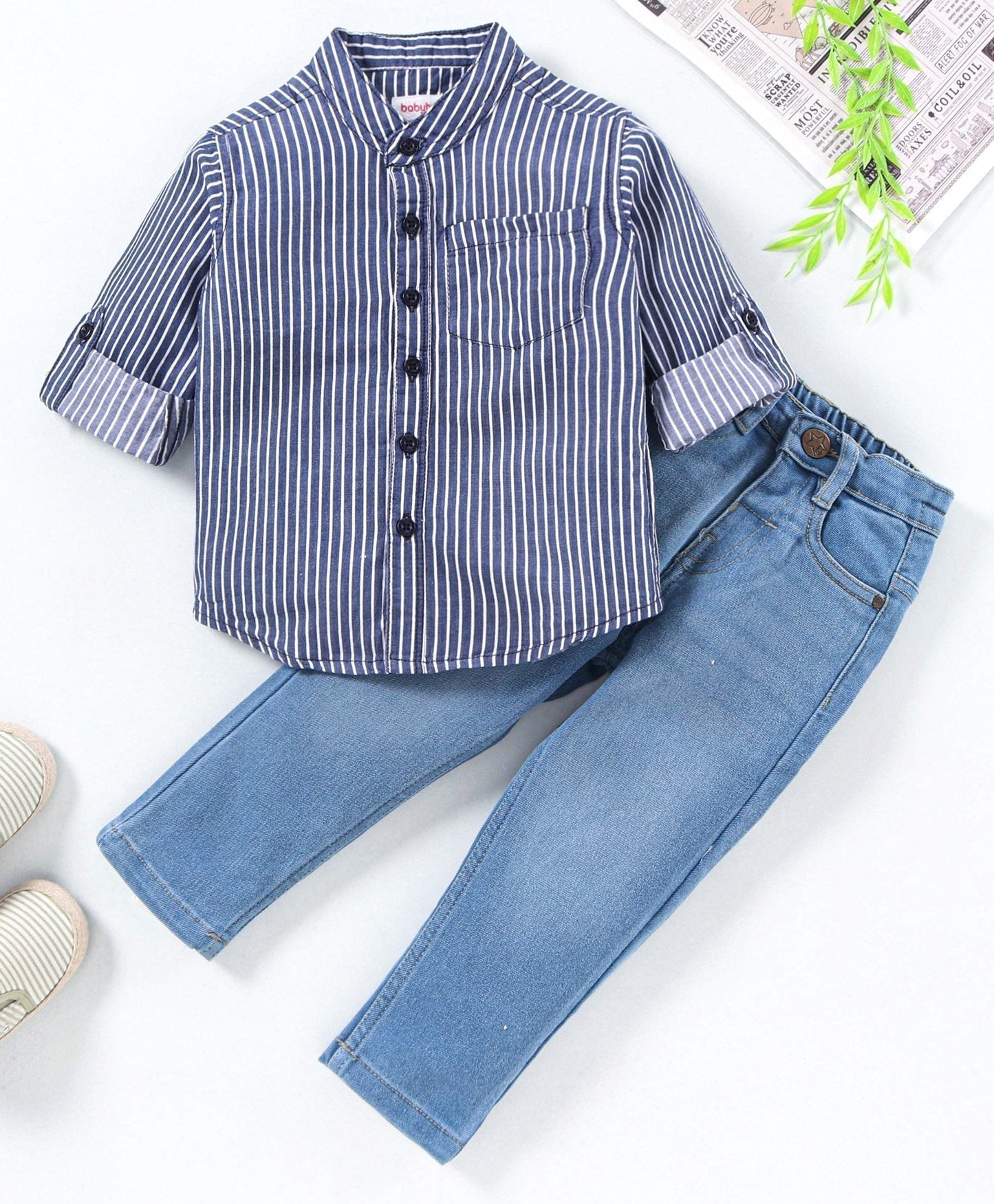 Babyhug Full Sleeves Striped Shirt & Denim Jeans – Blue