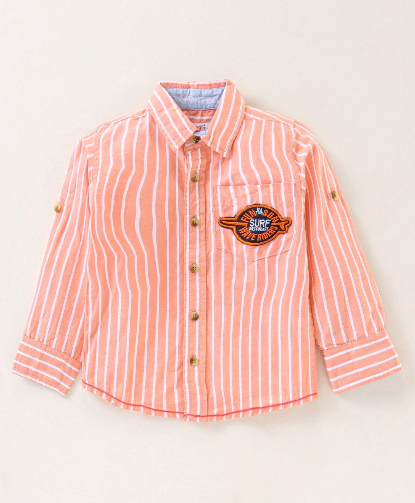 Babyhug Full Sleeves Striped Shirt and Jeans Set – Peach