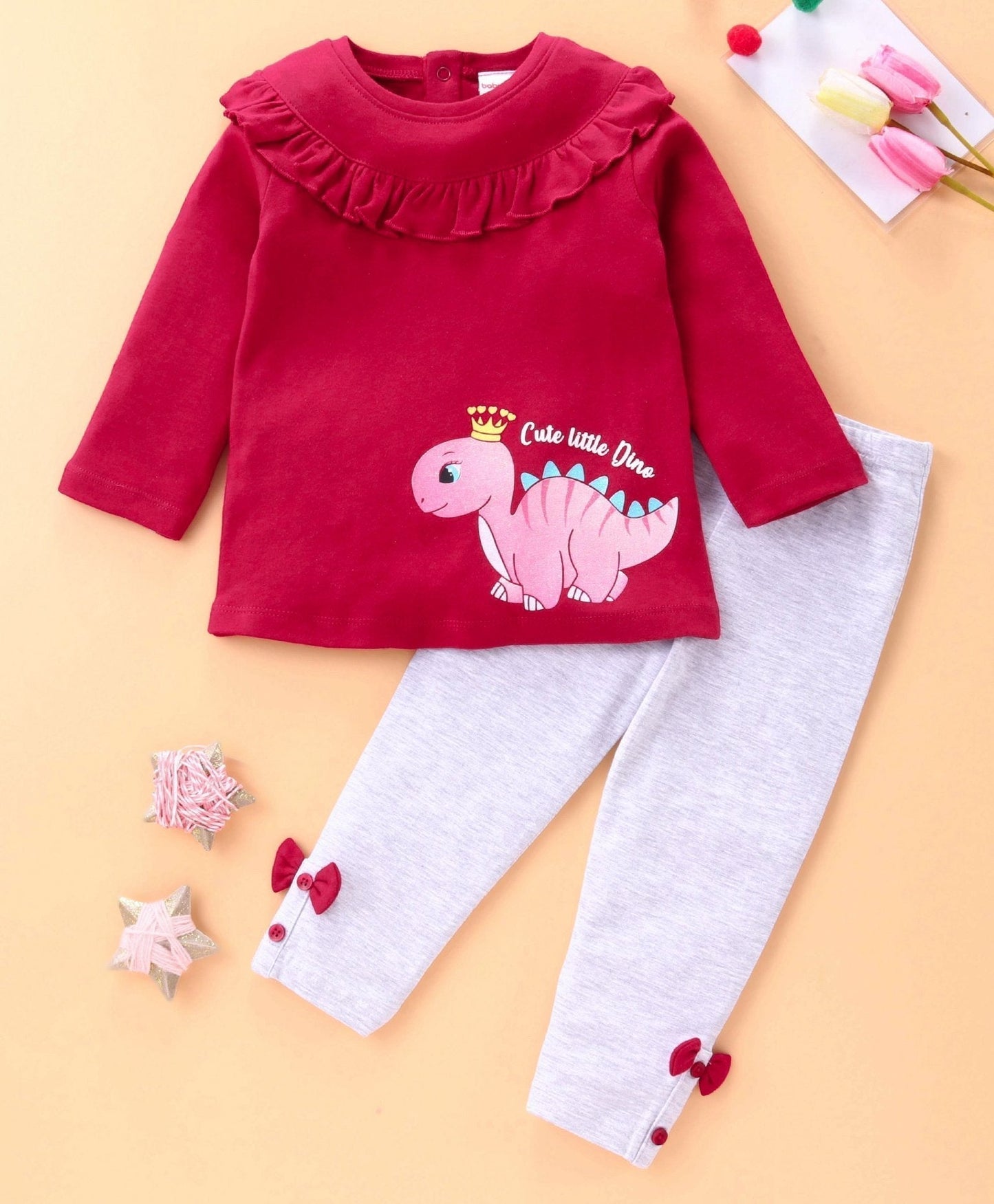 Babyhug Full Sleeves Top & Bottomwear – Maroon