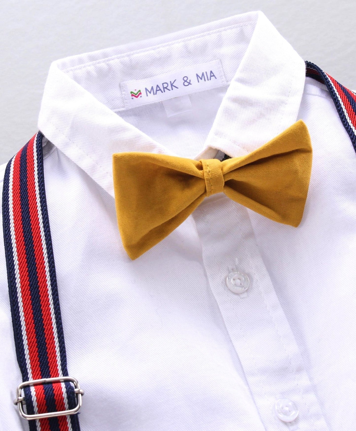 Mark & Mia Full Sleeves Shirt & Trouser With Tie Bow - Yellow White