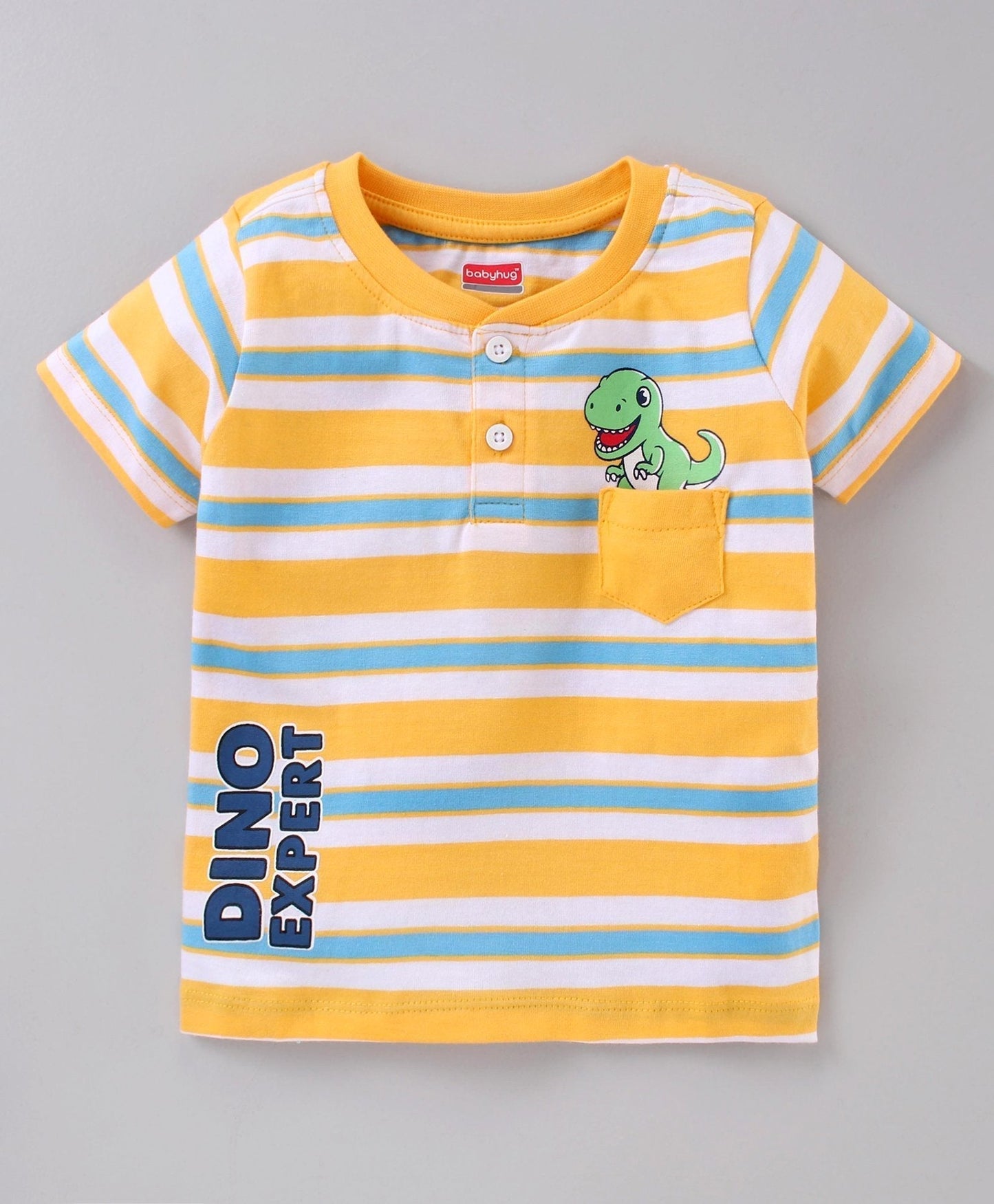 Half Sleeves Striped Tee and Shorts Set Dino Print – Yellow Blue