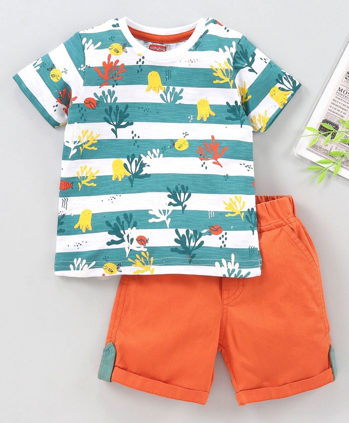 Half Sleeves T-Shirt & Shorts Set Striped – Orange White
