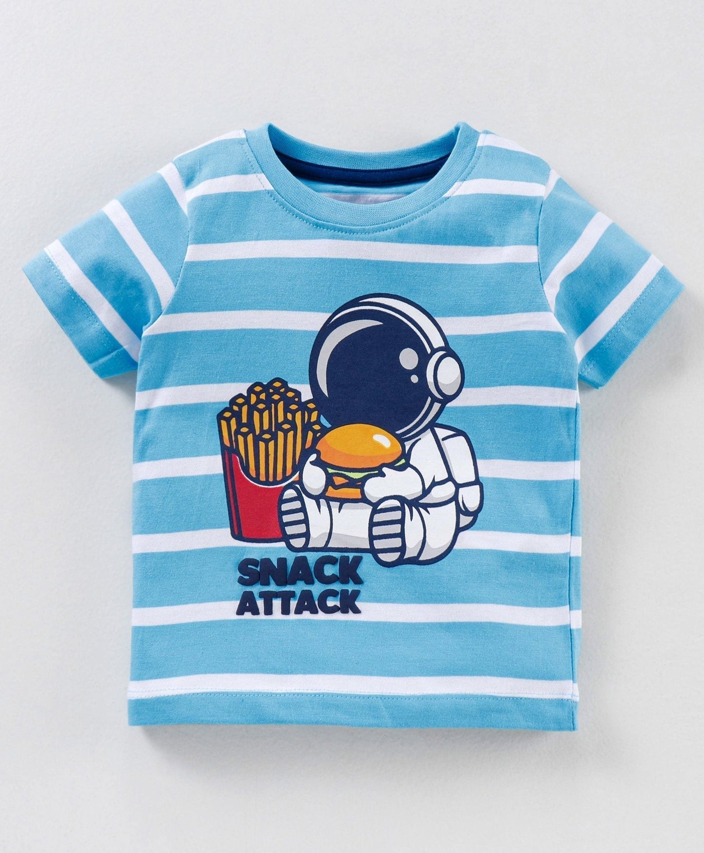 Babyhug Half Sleeves Striped T-Shirt and Shorts Set Astronaut Print – Blue Navy