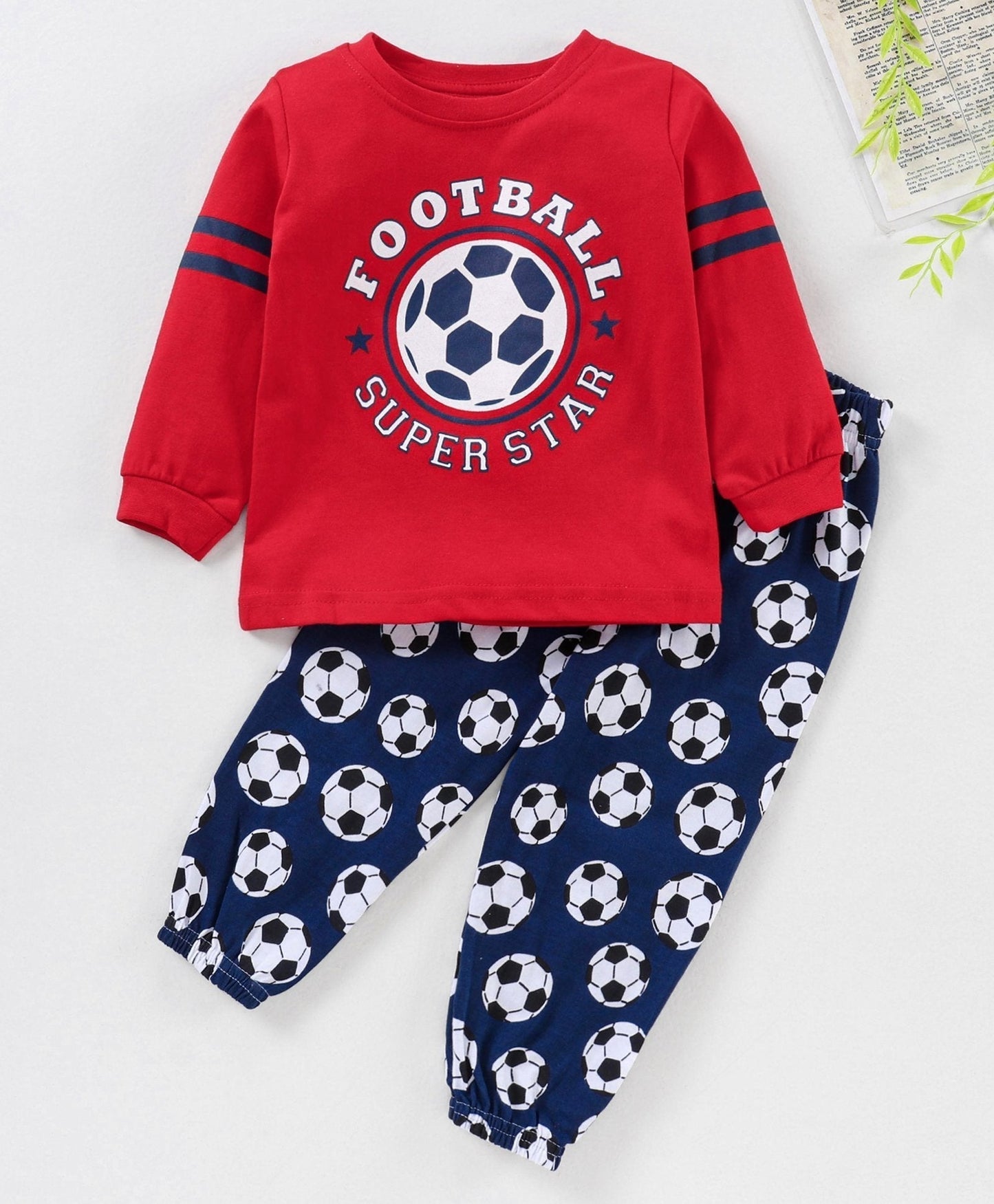 Babyhug Full Sleeves Tee & Lounge Pant Football Print – Red